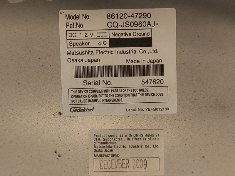 Radio tape recorder TOYOTA PRIUS - 30 09-17 2009-2017