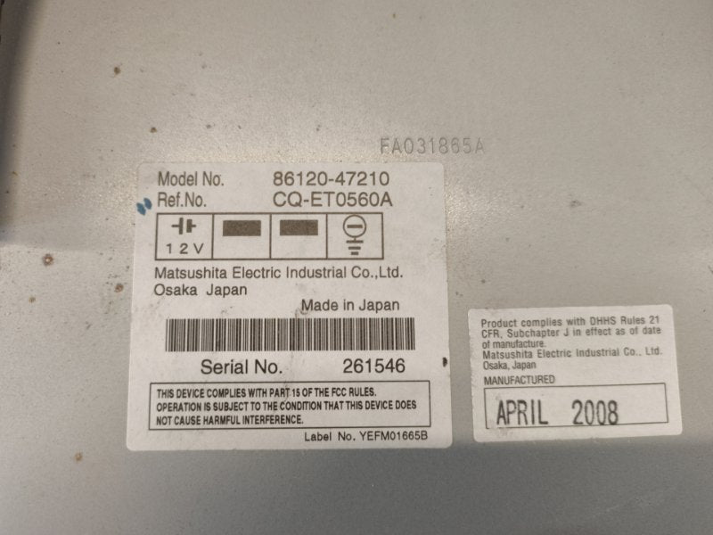 Radio tape recorder TOYOTA PRIUS - 20 03-11 2008