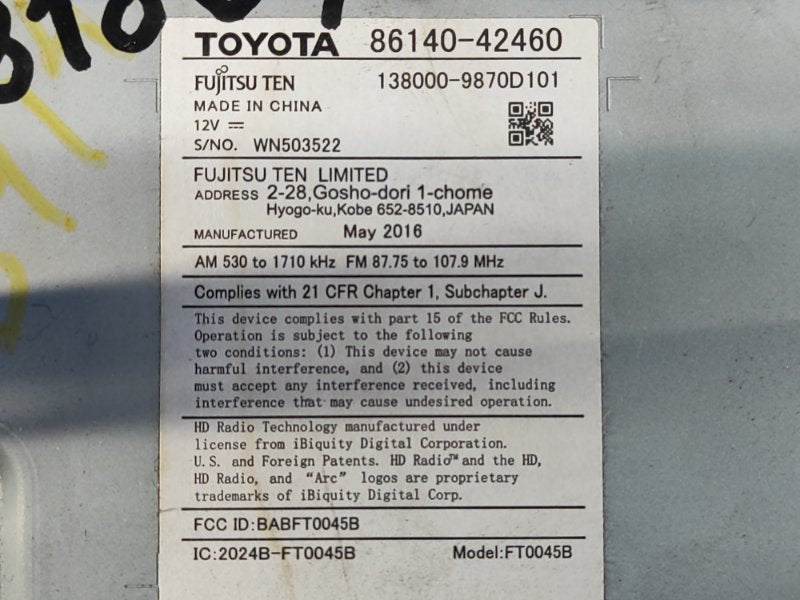 Radio tape recorder TOYOTA RAV4 13-19 2016